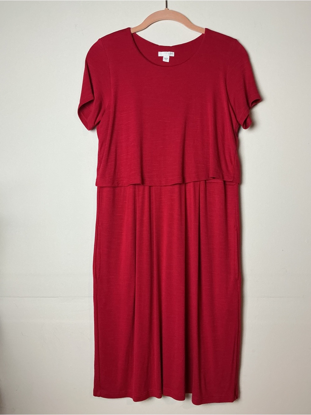 J. Jill Red Short-Sleeve Layered Midi Dress Size XS
